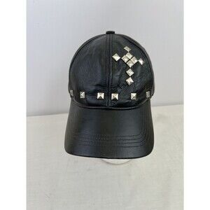 Emstate By‎ Winner Caps Leather Studded Cross Adjustable Black Punk Hat USA made